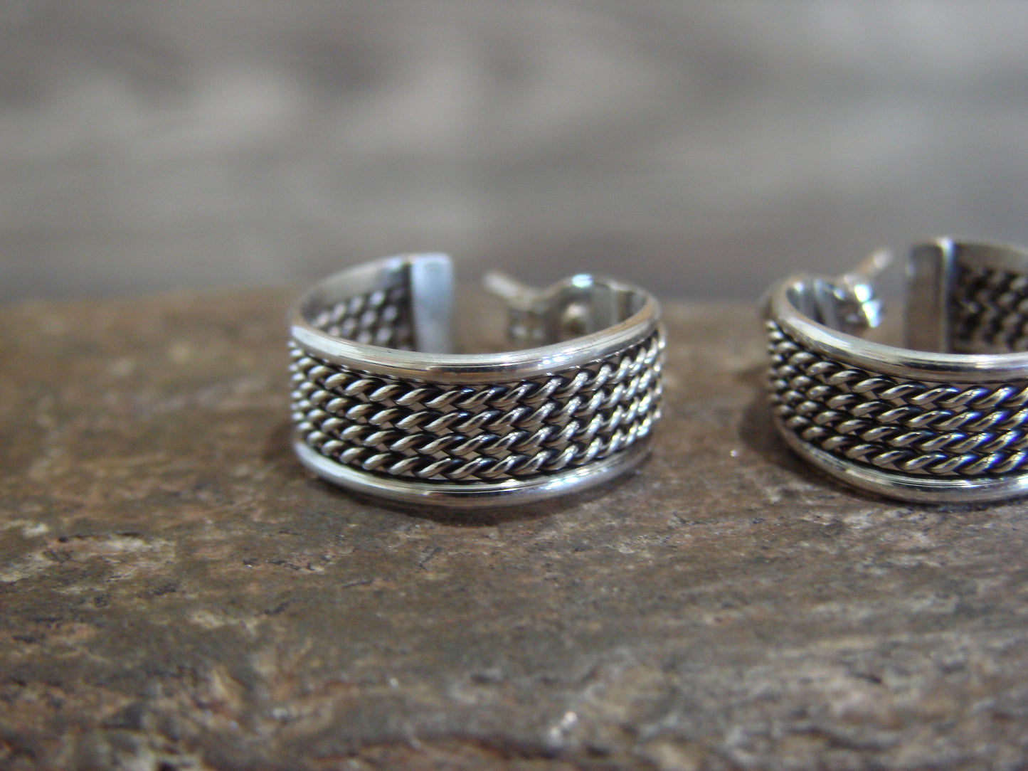 Native American Sterling Silver 1/2" Twisted Hoop Earrings by Tahe