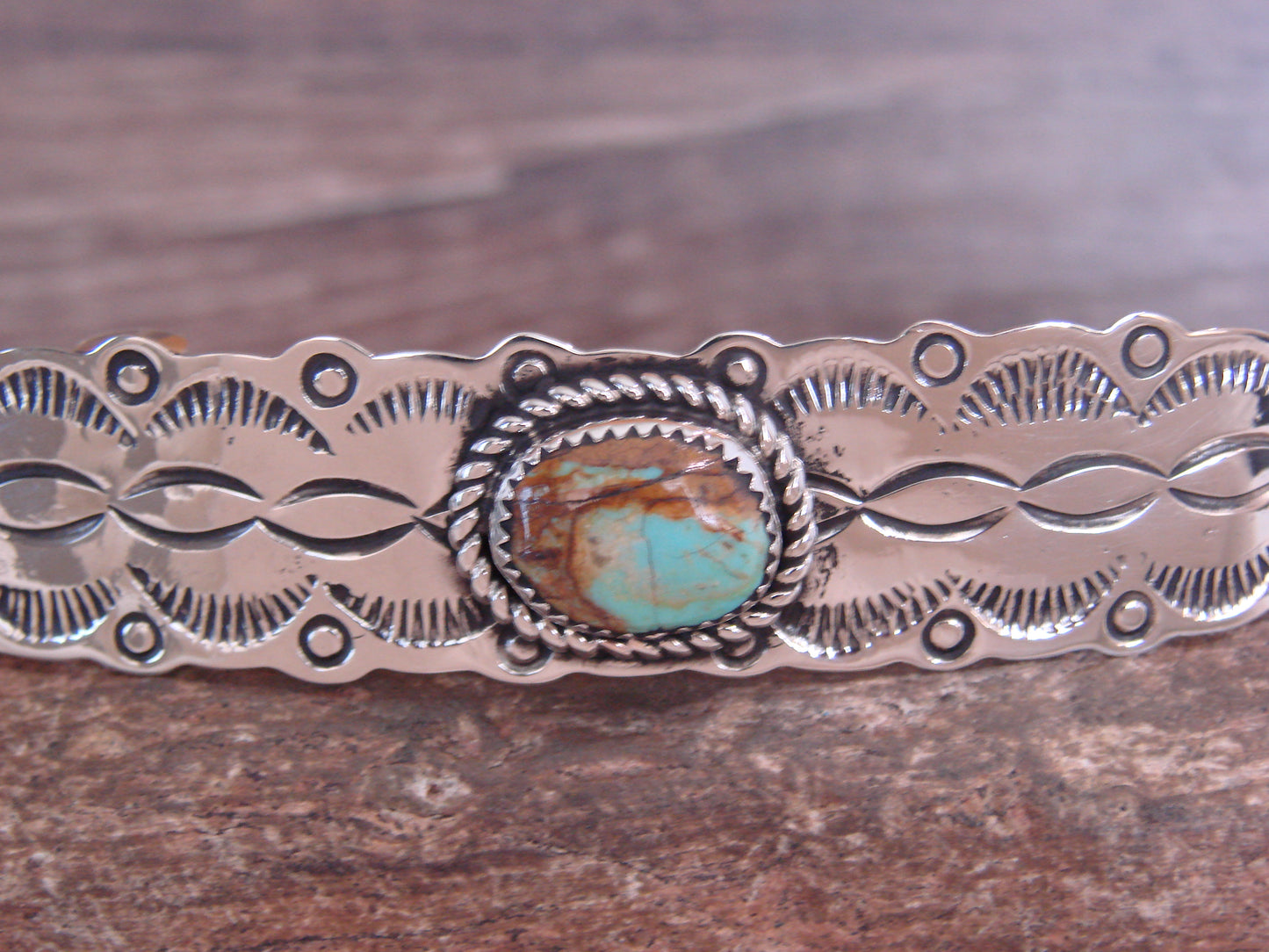 Native American Nickel Silver & Turquoise Hair Barrette by Cleveland