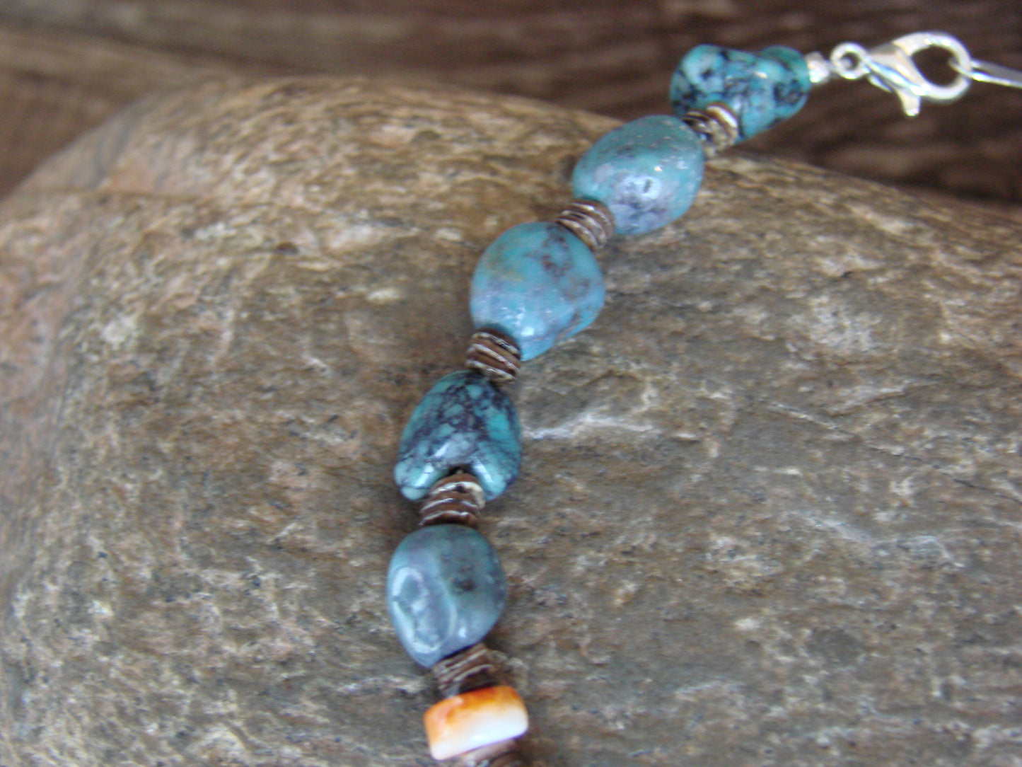 Native American Sterling Silver Turquoise & Spiny Nugget Stone Bracelet by Coriz