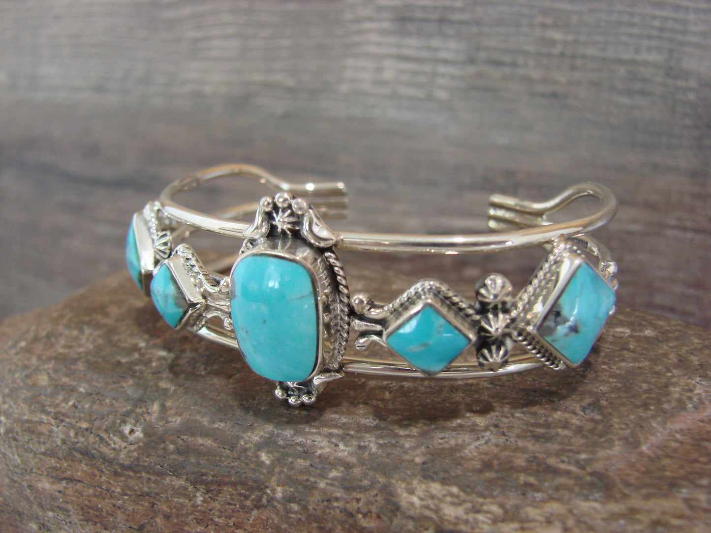 Native American Sterling Silver & Turquoise Row Bracelet by Smith