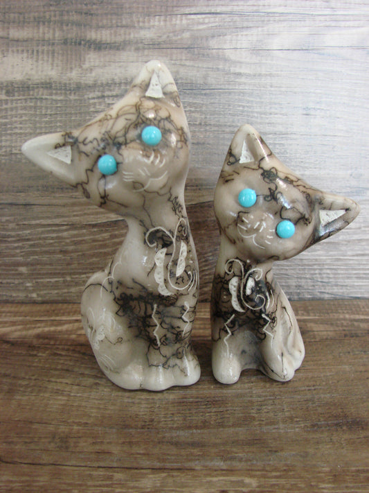 Native American Horse Hair Cat Pottery Set by Vail