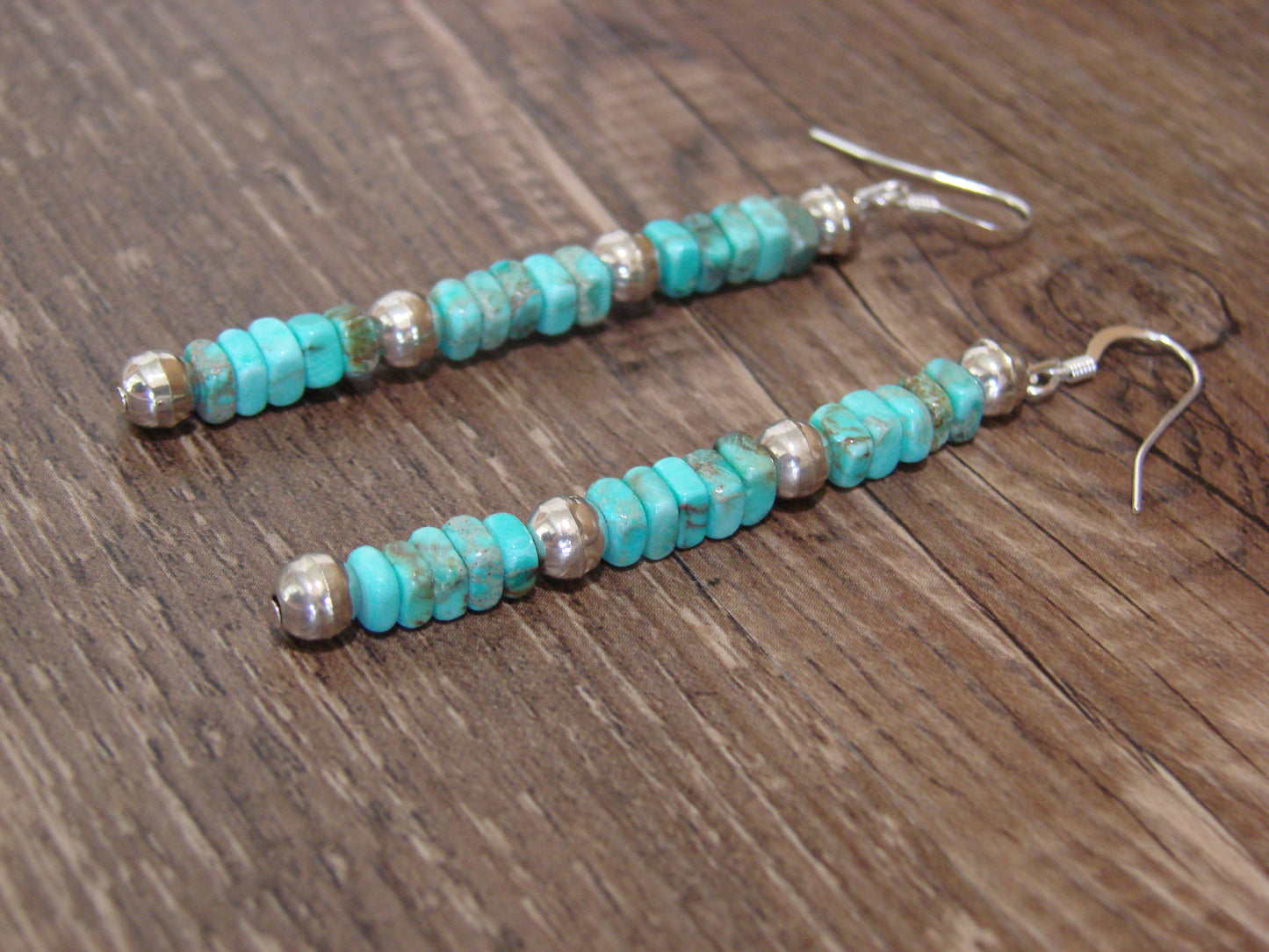 Native American Turquoise Stone & Navajo Pearl Dangle Earrings - Jake