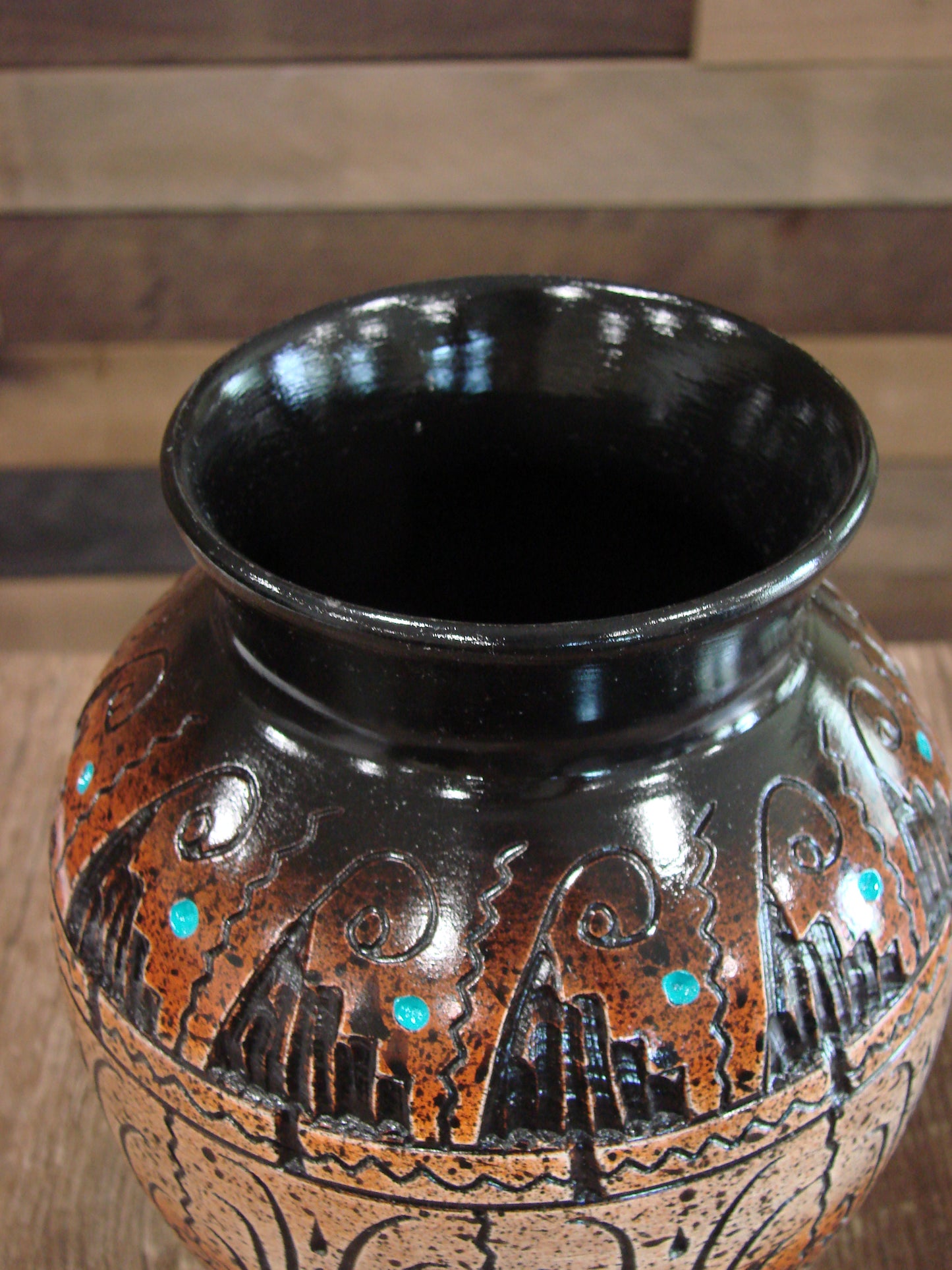 Native American Hand Etched Pottery Signed Dewayne Eskeets