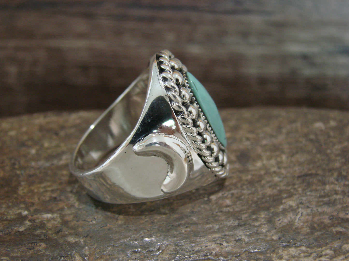 Native American Sterling Silver & Turquoise Ring by Yazzie - Size 10.5