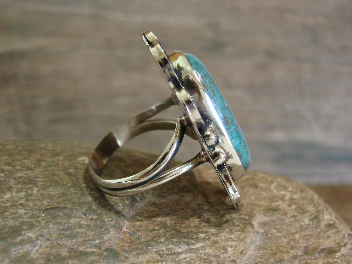 Native American Nickel Silver & Turquoise Ring by Cleveland - Size 11