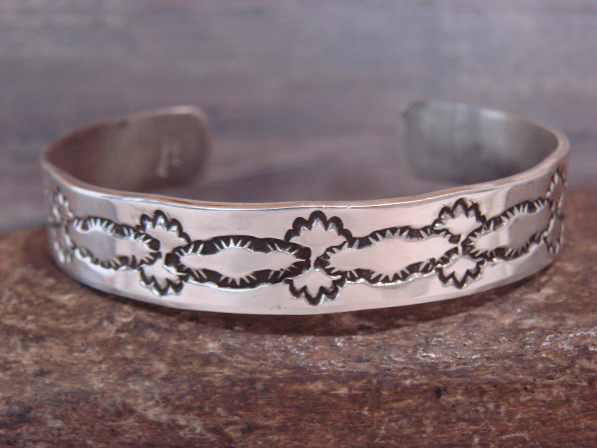 Native American Hand Stamped Sterling Silver Bracelet by Bell