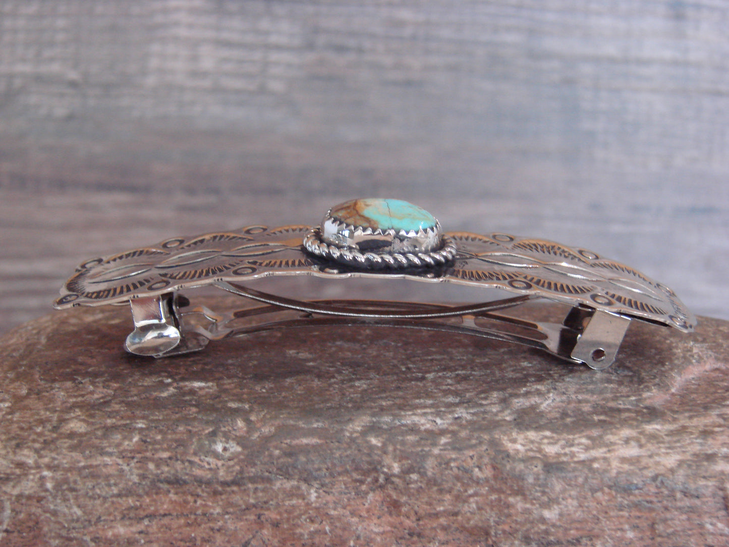 Native American Nickel Silver & Turquoise Hair Barrette by Cleveland