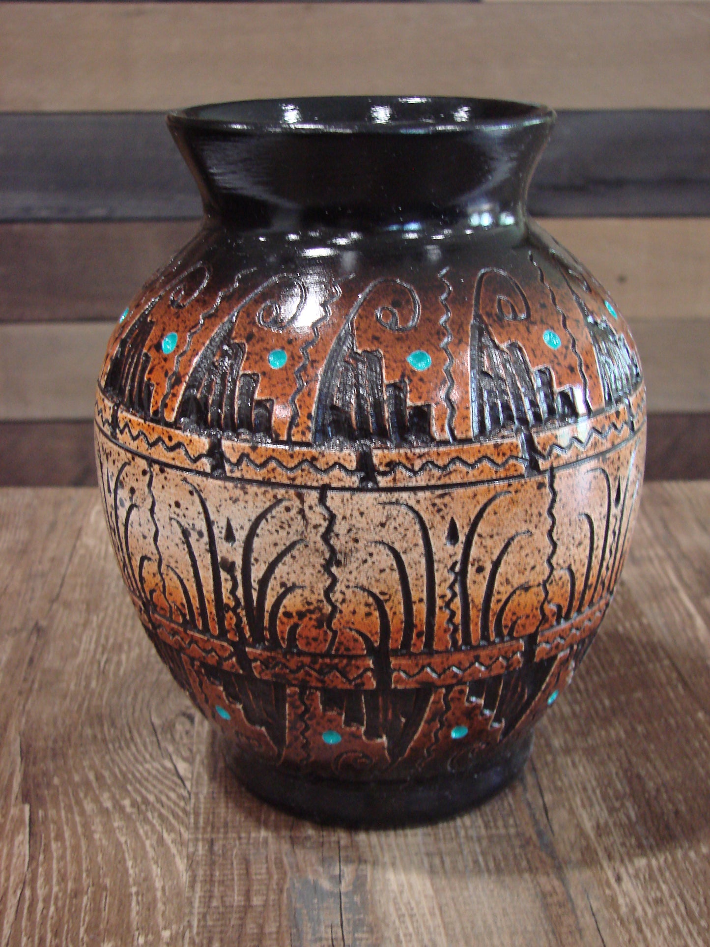 Native American Hand Etched Pottery Signed Dewayne Eskeets
