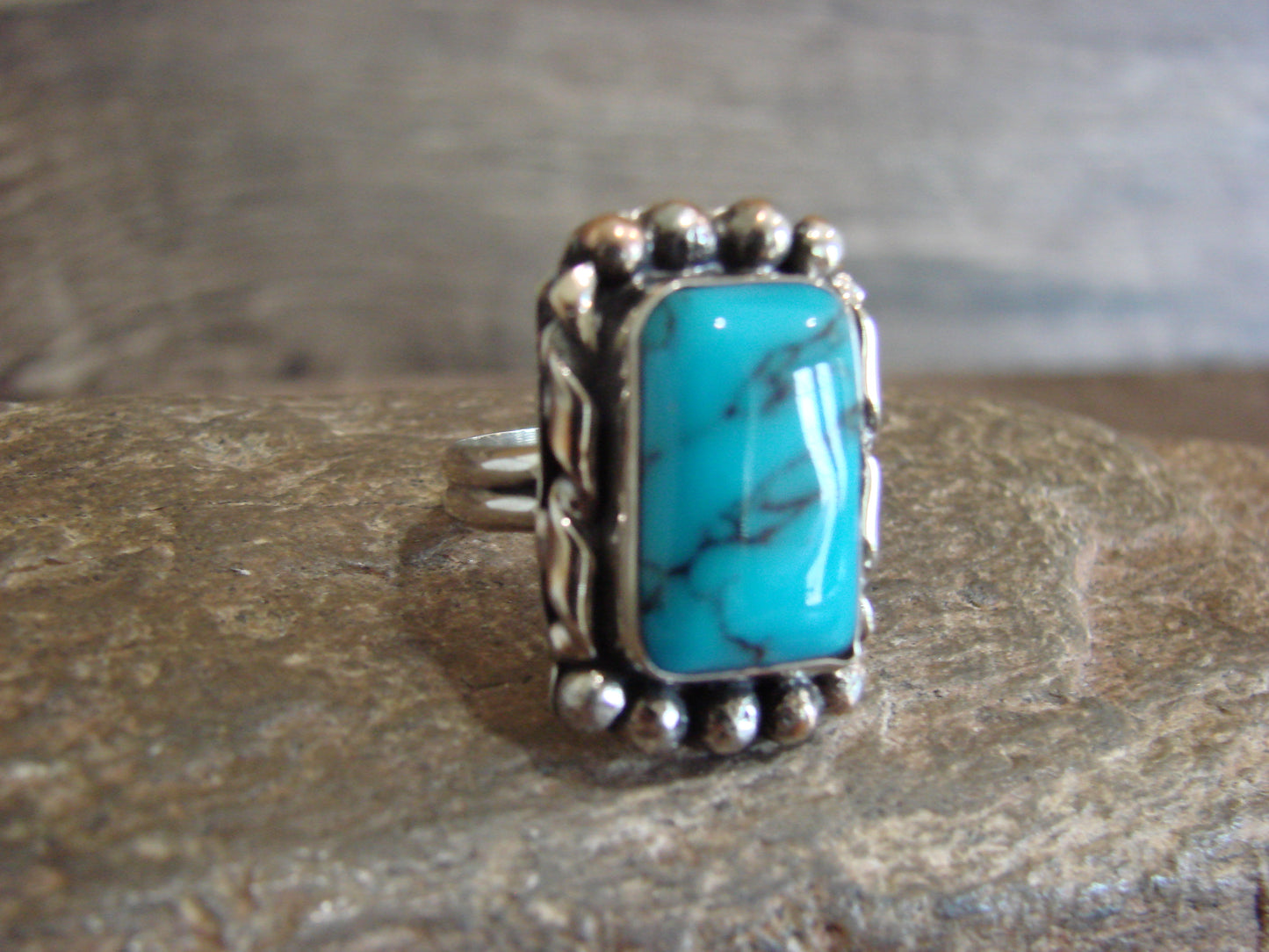 Native American Nickel Silver & Turquoise Ring Size 7.5 - Cleveland