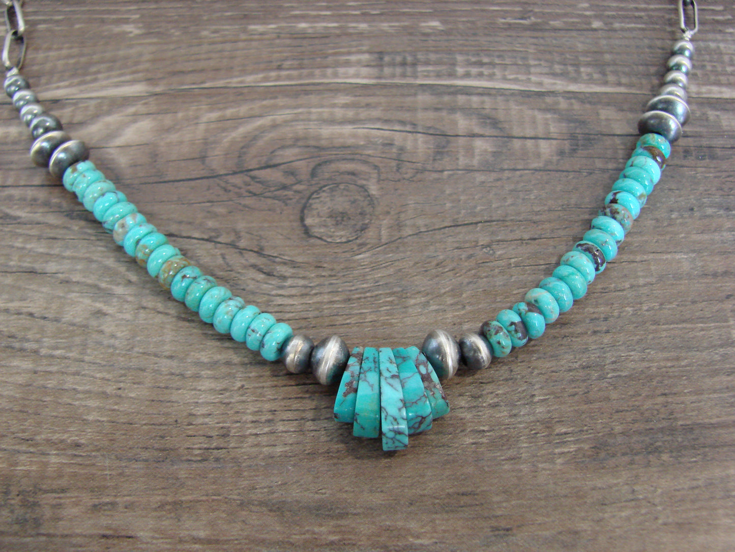 Native American Sterling Silver Turquoise & Navajo Pearl Link Necklace - John