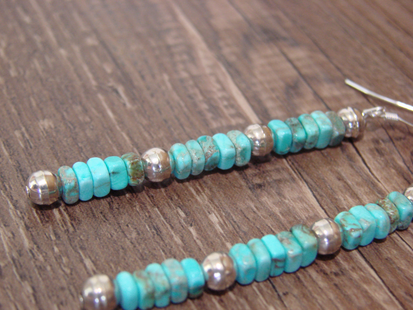 Native American Turquoise Stone & Navajo Pearl Dangle Earrings - Jake