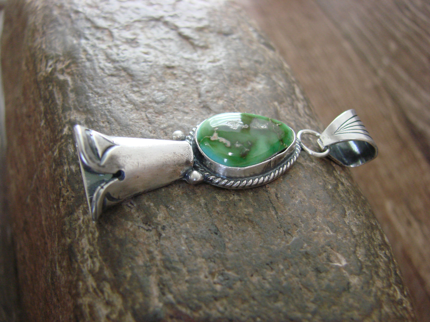 Native American Sterling Silver & Turquoise Squash Blossom Pendant by Betone