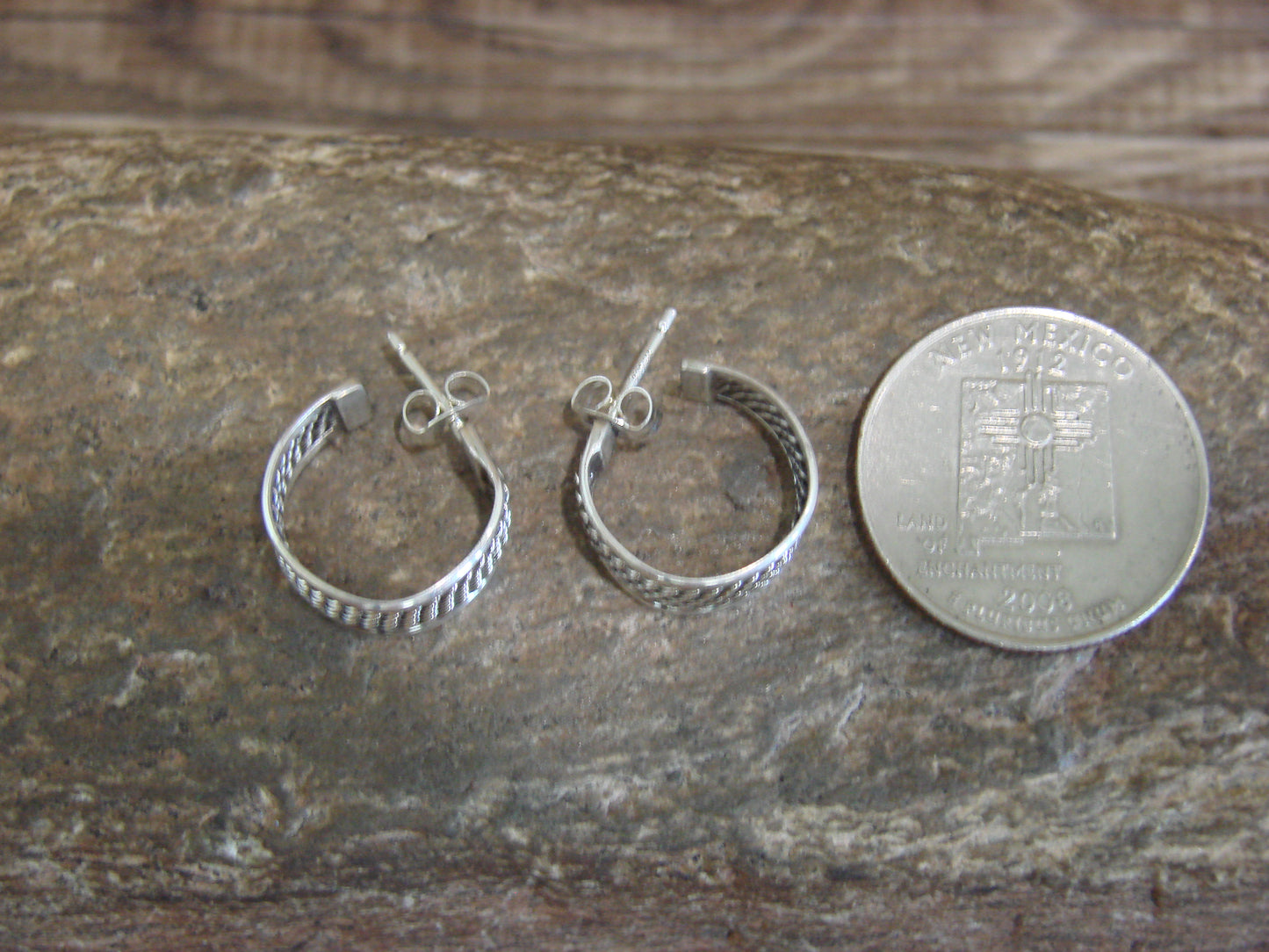 Native American Sterling Silver 1/2" Twisted Hoop Earrings by Tahe