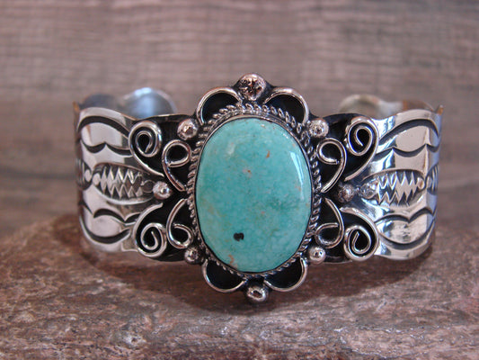 Native American Nickel Silver & Turquoise Bracelet by Cleveland