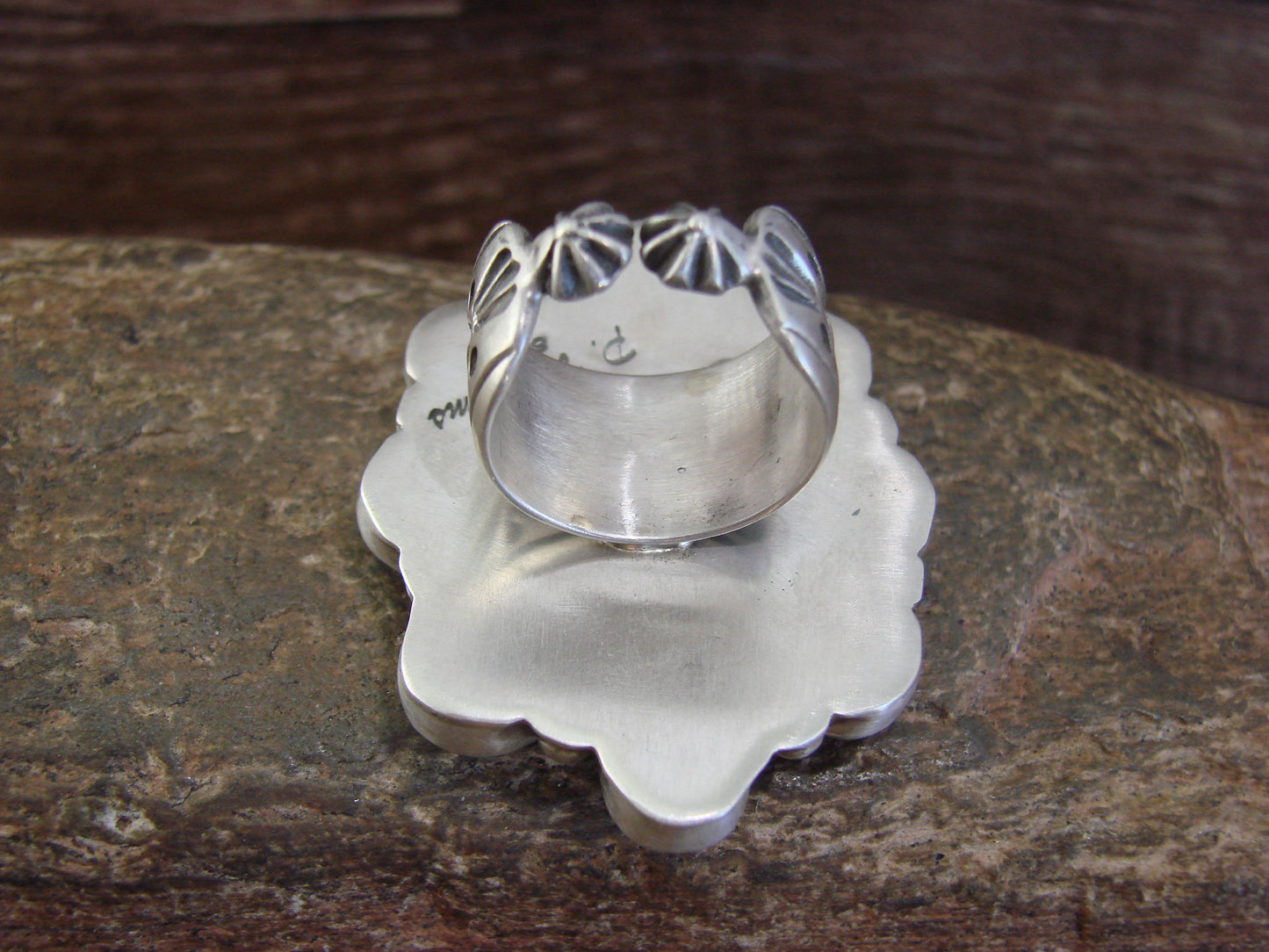 Large Native American Sterling Silver & Turquoise Cluster Ring - Williams - Size 8.5