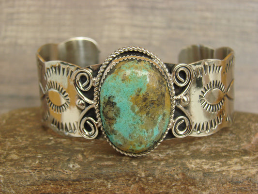 Native American Nickel Silver & Turquoise Bracelet by Cleveland