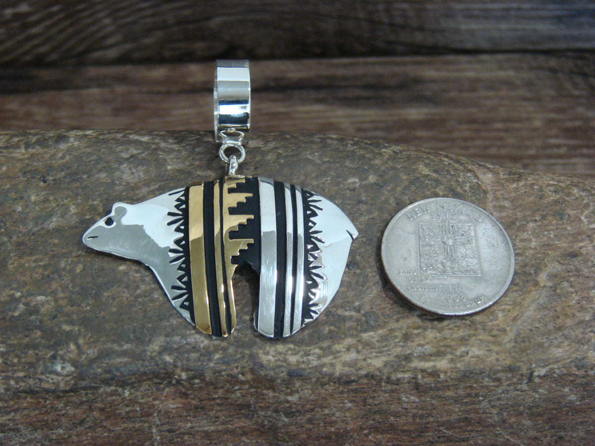 Native American Sterling Silver & 12 kt Gold Fill Bear Pendant by Singer