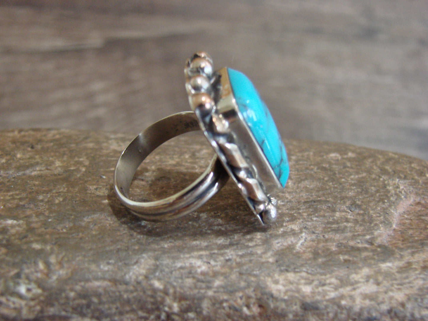 Native American Nickel Silver & Turquoise Ring Size 7.5 - Cleveland