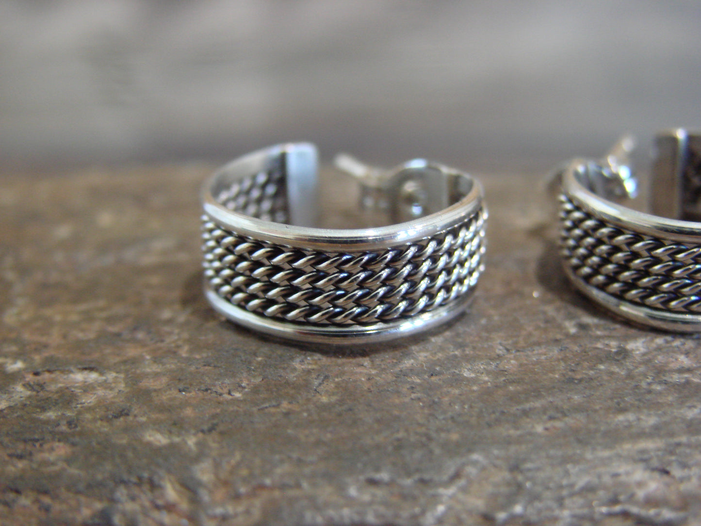 Native American Sterling Silver 1/2" Twisted Hoop Earrings by Tahe