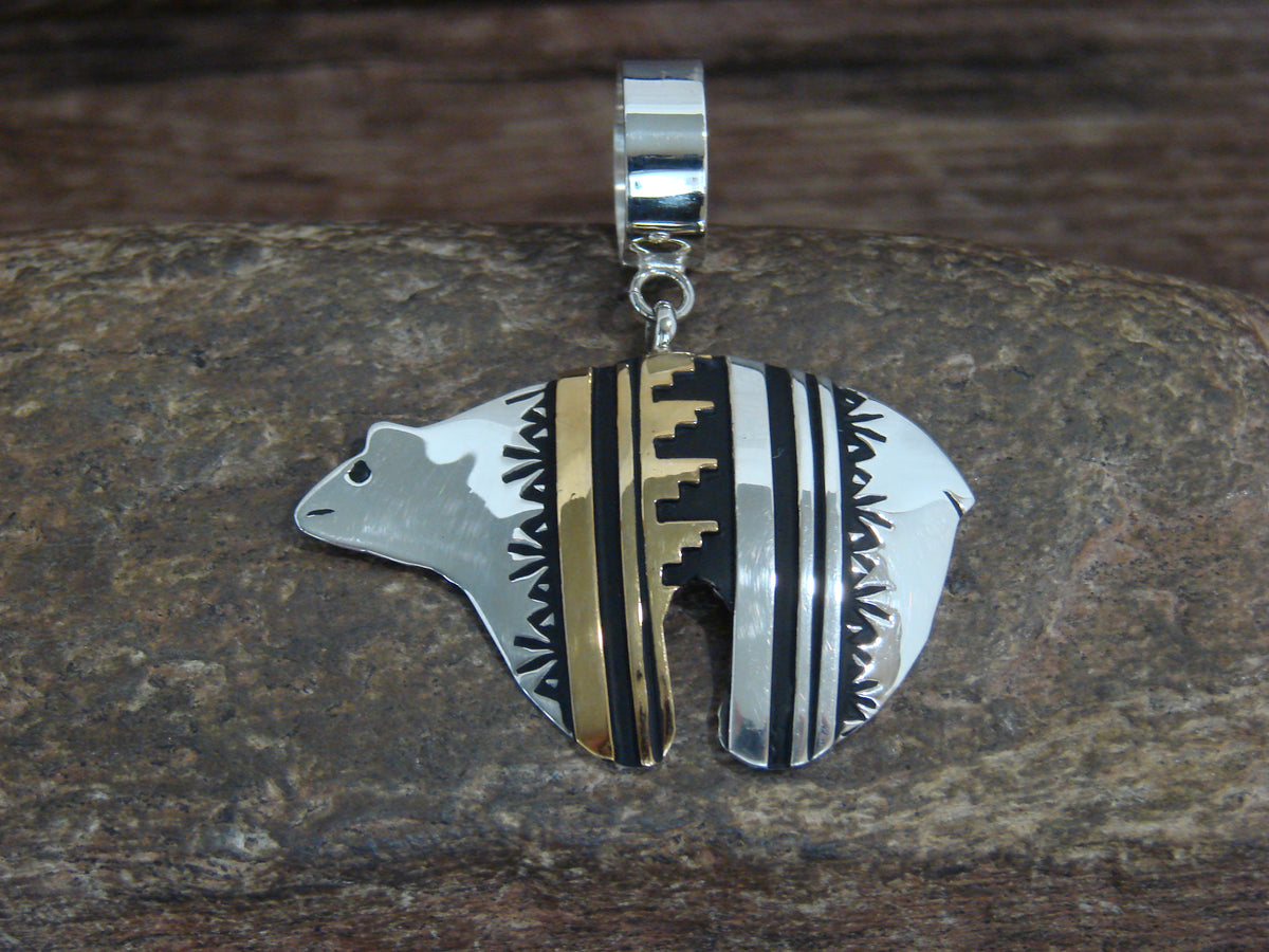 Native American Sterling Silver & 12 kt Gold Fill Bear Pendant by Singer