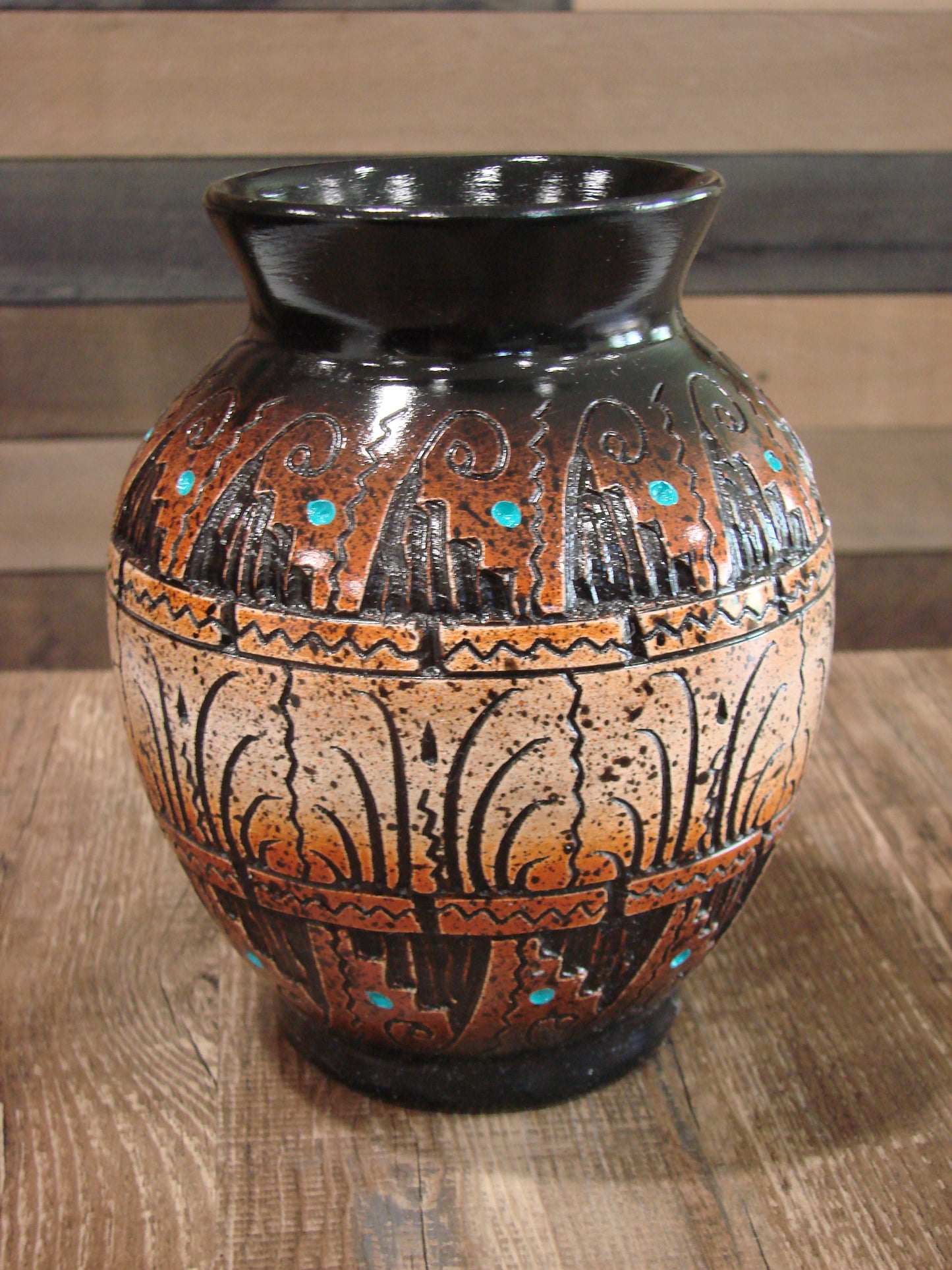 Native American Hand Etched Pottery Signed Dewayne Eskeets