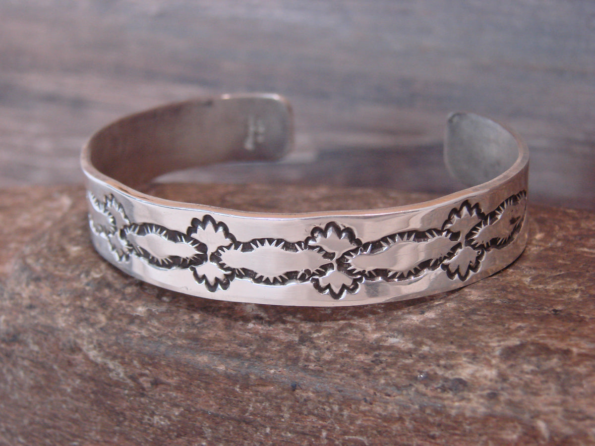 Native American Hand Stamped Sterling Silver Bracelet by Bell