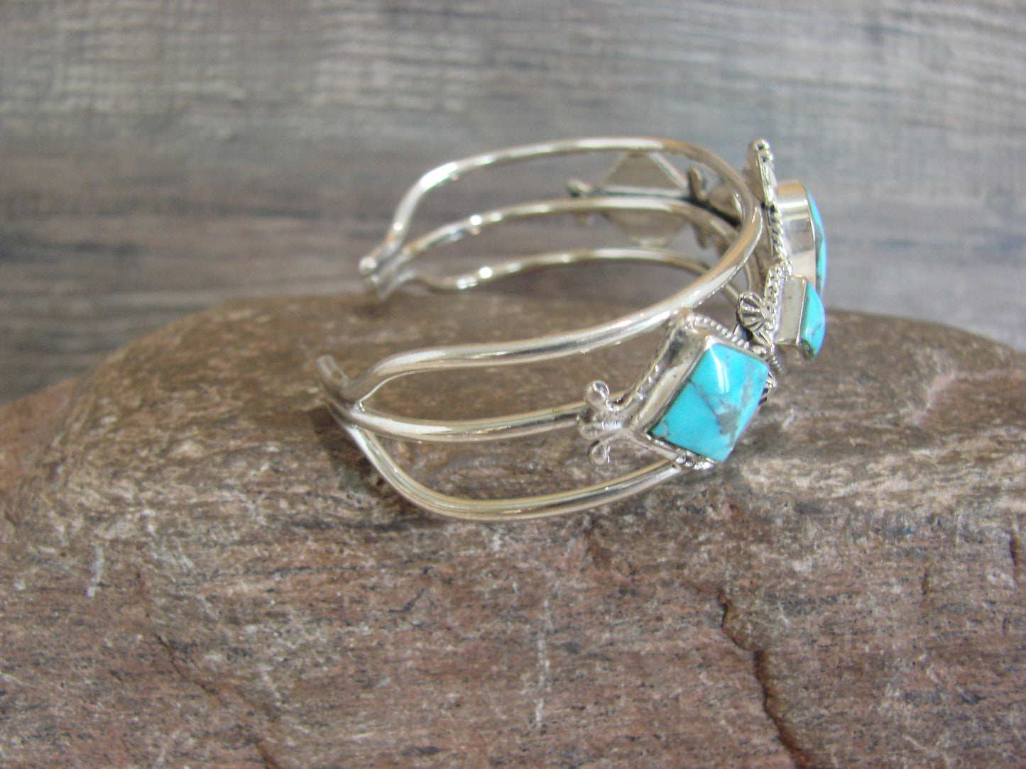 Native American Sterling Silver & Turquoise Row Bracelet by Smith
