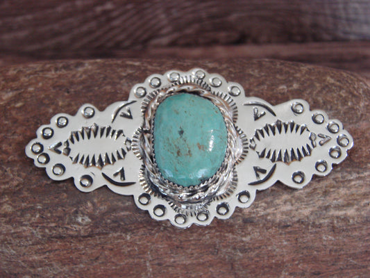 Native American Nickel Silver & Turquoise Pin by Cleveland