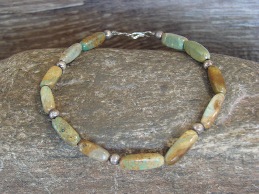 Native American Sterling Silver Green Turquoise Nugget Stone Bracelet by Coriz