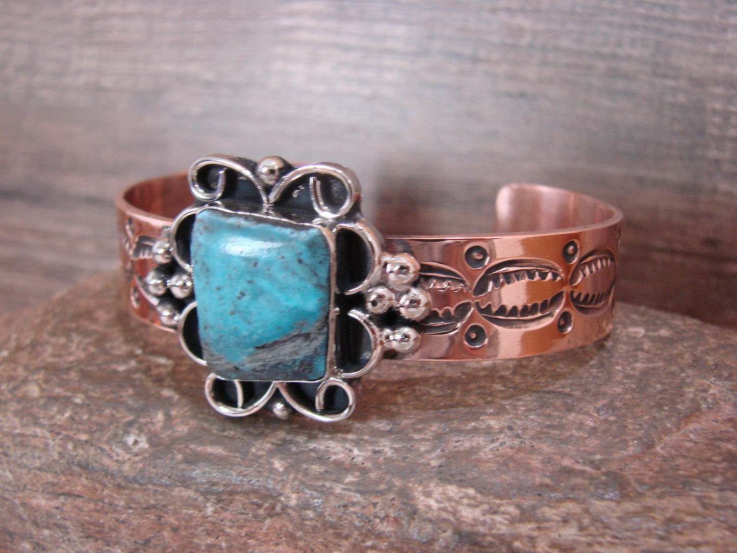 Native American Copper & Turquoise Bracelet by Cleveland