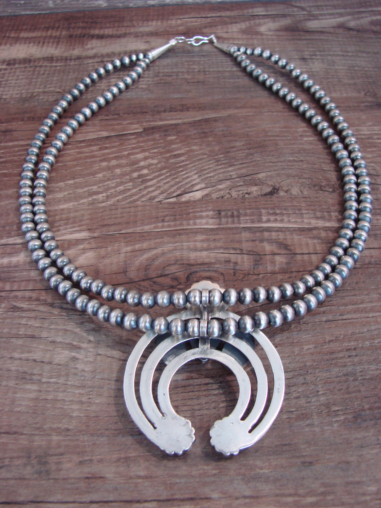 Native American 17" Sterling Silver & Turquoise Navajo Pearl Naja Necklace - Morgan
