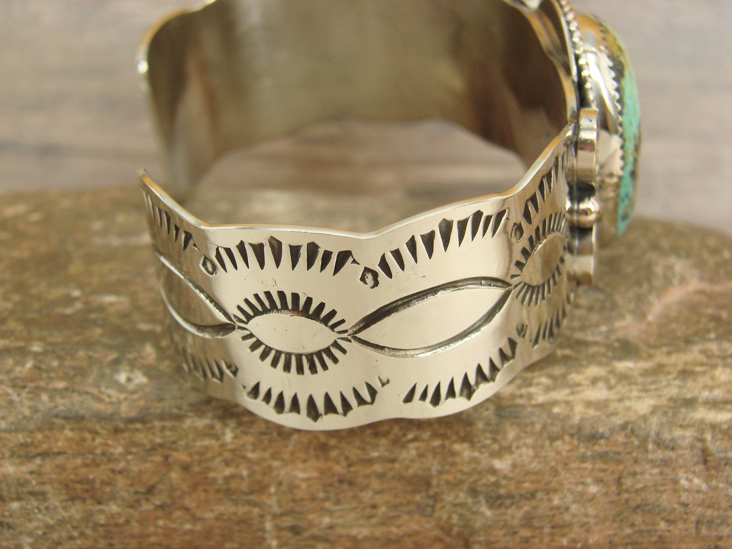 Native American Nickel Silver & Turquoise Bracelet by Cleveland