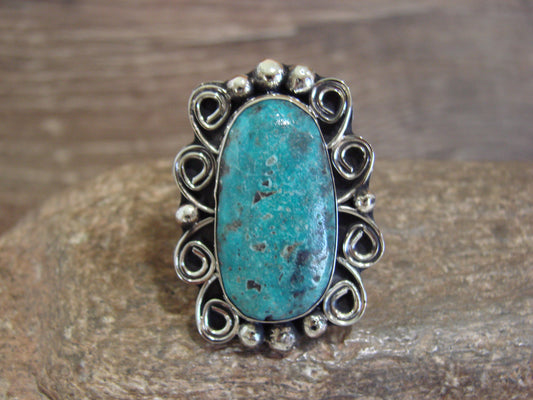 Native American Nickel Silver & Turquoise Ring by Cleveland - Size 10.5