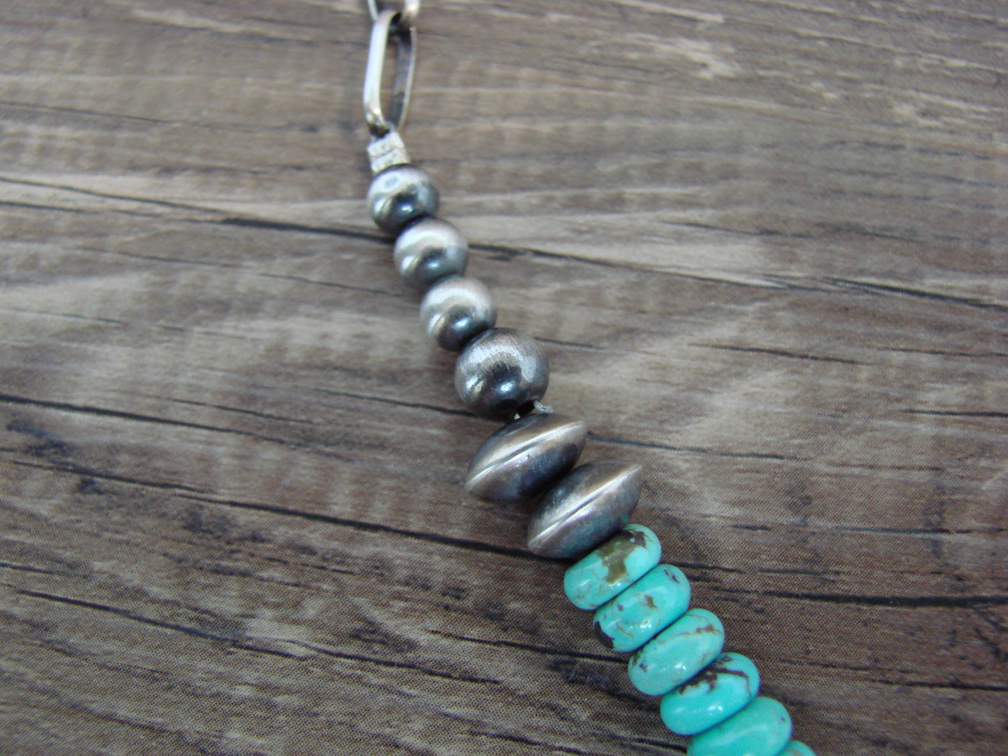 Native American Sterling Silver Turquoise & Navajo Pearl Link Necklace - John