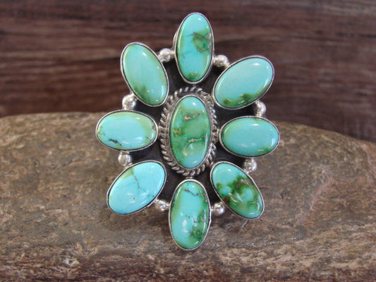 Large Native American Sterling Silver & Turquoise Cluster Ring - Williams - Size 8.5