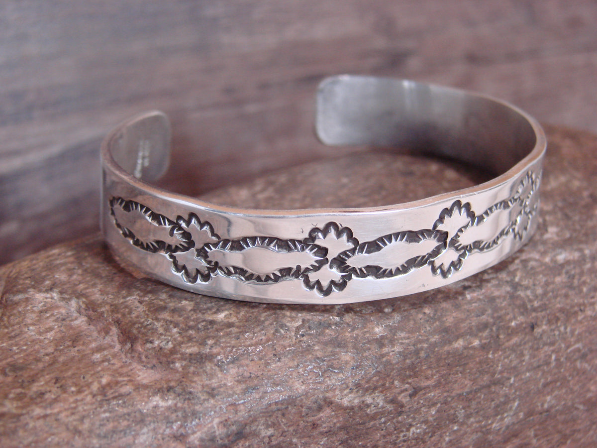 Native American Hand Stamped Sterling Silver Bracelet by Bell