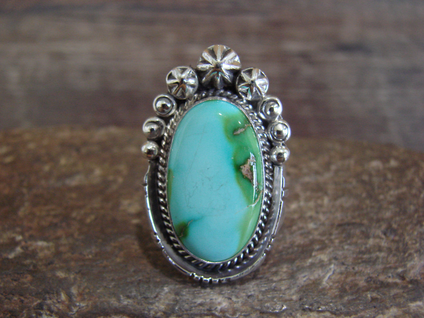 Native American Sterling Silver & Sonoran Turquoise Ring by Benally - Size 9