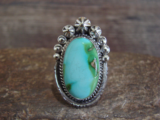 Native American Sterling Silver & Sonoran Turquoise Ring by Benally - Size 9