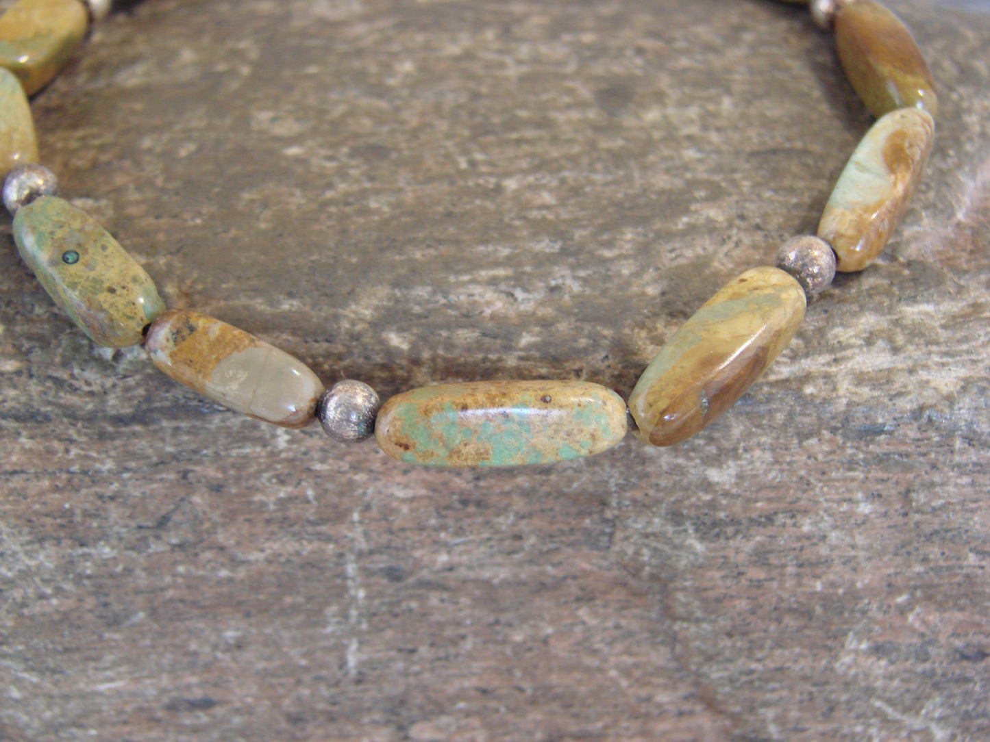Native American Sterling Silver Green Turquoise Nugget Stone Bracelet by Coriz