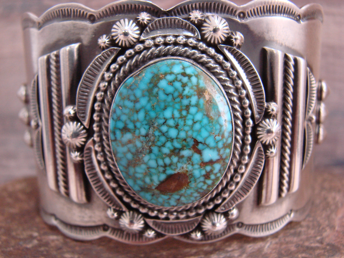 Native American Sterling Silver & Turquoise Bracelet Cuff by Lewis