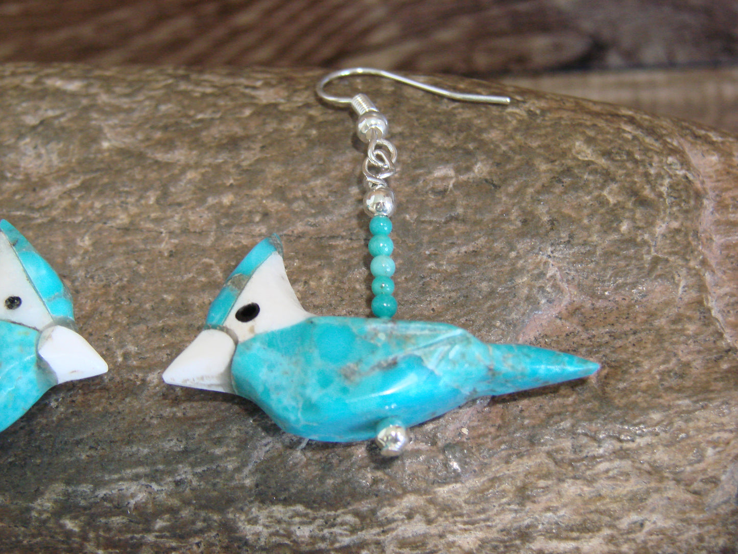 Hand Carved Turquoise Blue Jay Fetish Earrings by Matt Mitchell