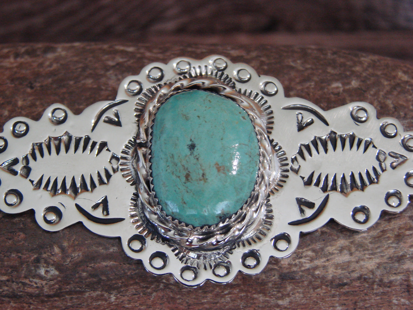 Native American Nickel Silver & Turquoise Pin by Cleveland