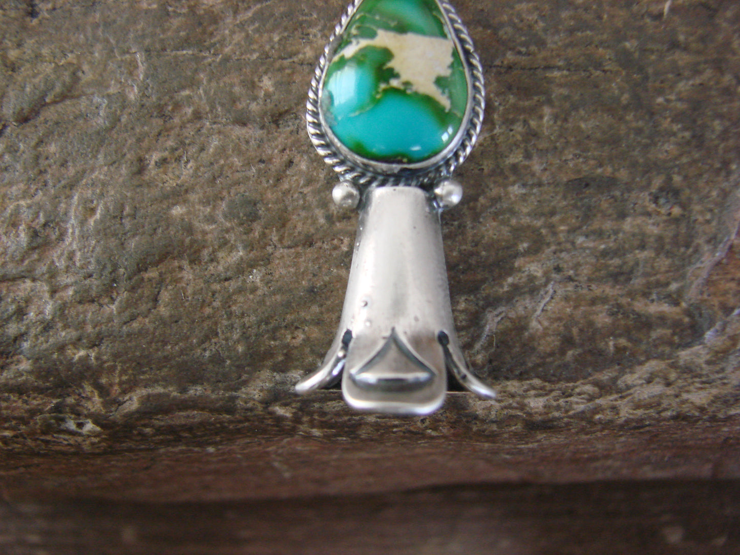 Native American Sterling Silver & Turquoise Squash Blossom Pendant by Betone