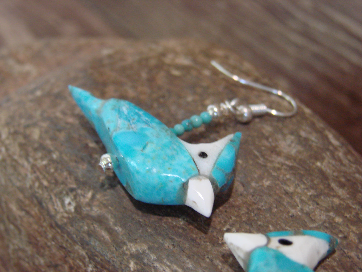 Hand Carved Turquoise Blue Jay Fetish Earrings by Matt Mitchell