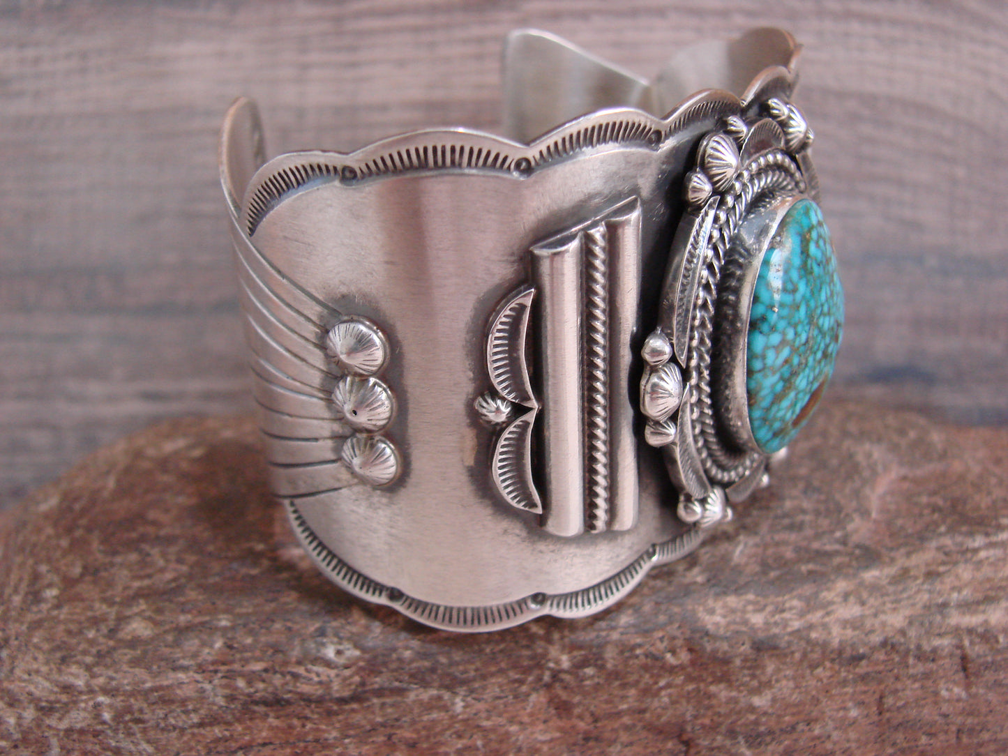 Native American Sterling Silver & Turquoise Bracelet Cuff by Lewis