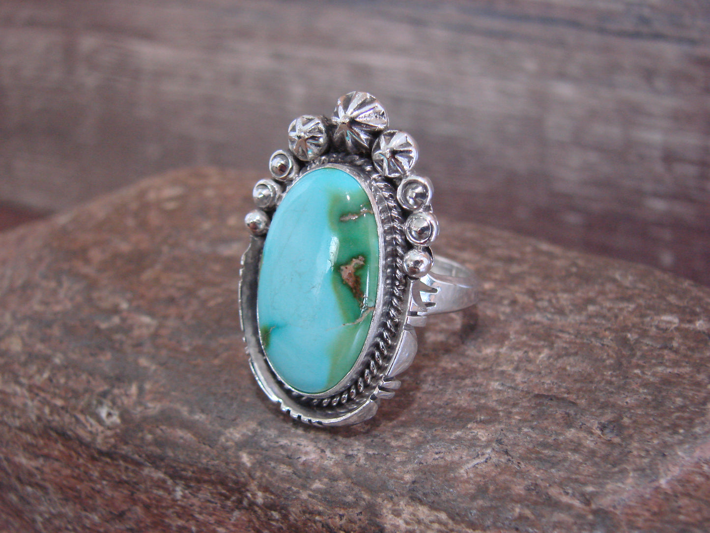 Native American Sterling Silver & Sonoran Turquoise Ring by Benally - Size 9