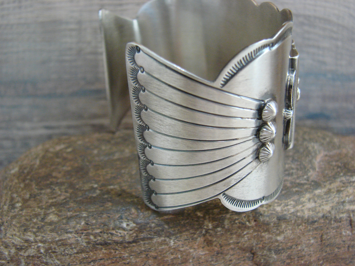 Native American Sterling Silver & Turquoise Bracelet Cuff by Lewis