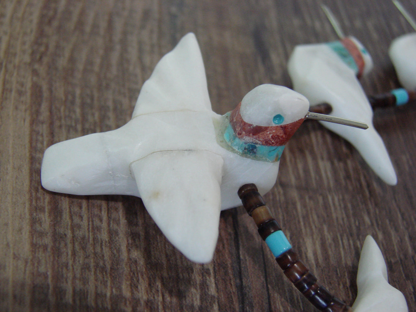 Hand Carved White Marble Hummingbird Fetish Necklace Matt Mitchell