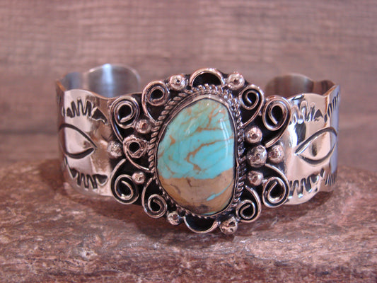 Native American Nickel Silver & Turquoise Bracelet by Cleveland