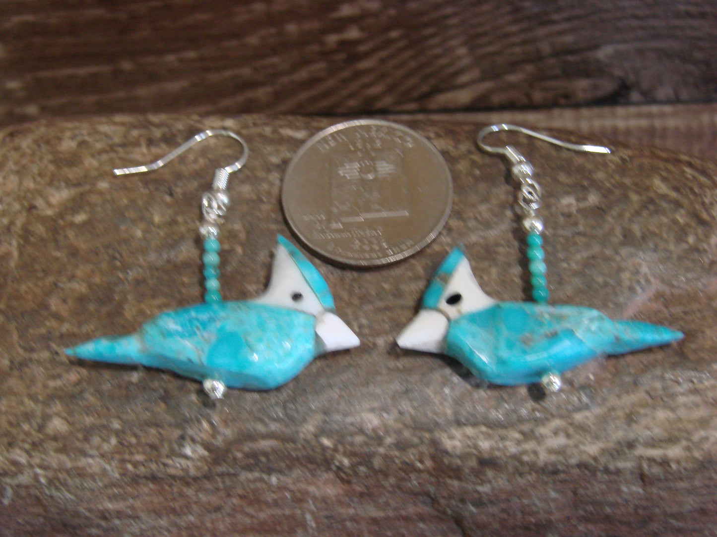 Hand Carved Turquoise Blue Jay Fetish Earrings by Matt Mitchell
